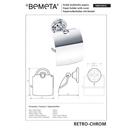 Bemeta RETRO chrom uchwyt na papier toaletowy z klapką 144312012