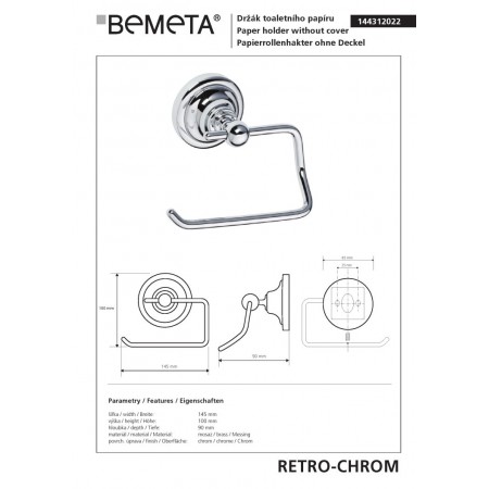 Bemeta RETRO chrom Uchwyt na papier toaletowy 144312022