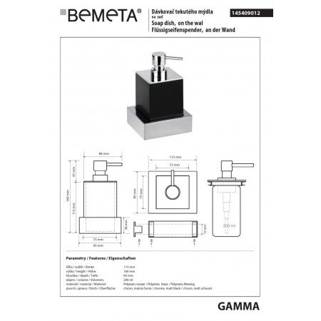 Bemeta GAMMA Dozownik mydła wiszący czarny 145409012