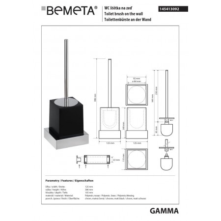 Bemeta GAMMA wisząca szczotka do wc czarna 145413092