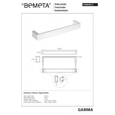 Bemeta GAMMA Wieszakt na ręcznik 300 mm 145804012