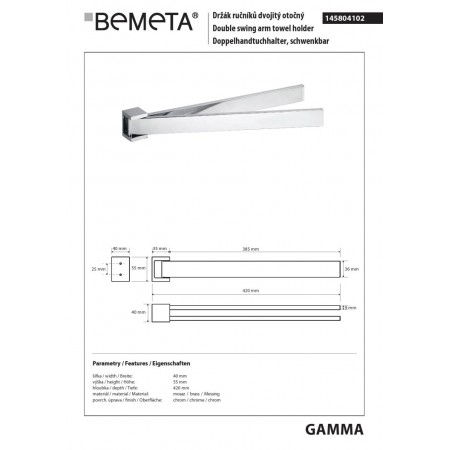 Bemeta GAMMA Podwójny wieszak na ręczniki obrotowy 145804102