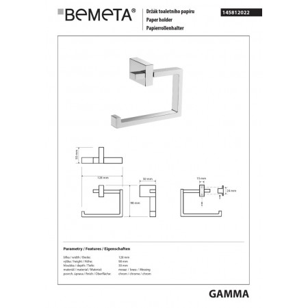 Bemeta GAMMA Uchwyt na papier toaletowy 145812022