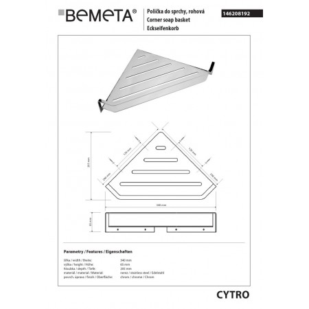 Bemeta CYTRO Półka narożna prysznicowa 146208192