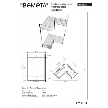 Bemeta CYTRO Podwójna narożna półka prysznicowa 146208222