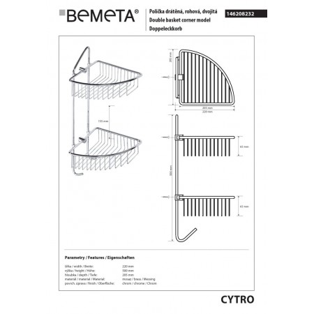 Bemeta CYTRO Podwójna półka prysznicowa 146208232