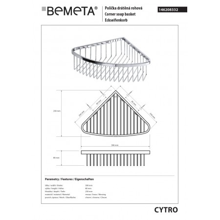 Bemeta CYTRO Półka prysznicowa narożna 230 mm 146208332