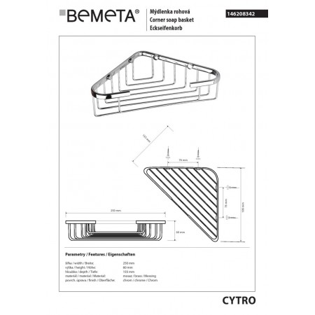 Bemeta CYTRO Półka narożna pod prysznic 190 mm 146208342