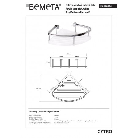 Bemeta CYTRO Akrylowa półka narożna biała 146208376