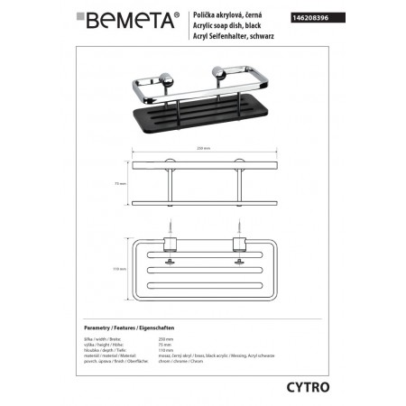 Bemeta CYTRO Półka akrylowa czarna - połysk 146208396