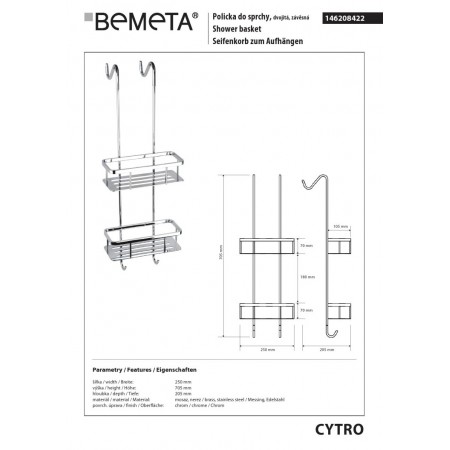 Bemeta CYTRO Podwójna wisząca półka prysznicowa 146208422$K