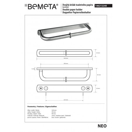 Bemeta NEO Podwójny uchwyt na papier toaletowy 146212245