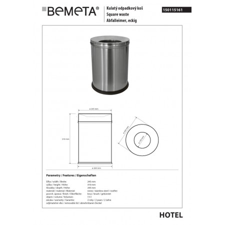 Bemeta Kosz na śmieci 7,5L stal nierdzewna 150115161