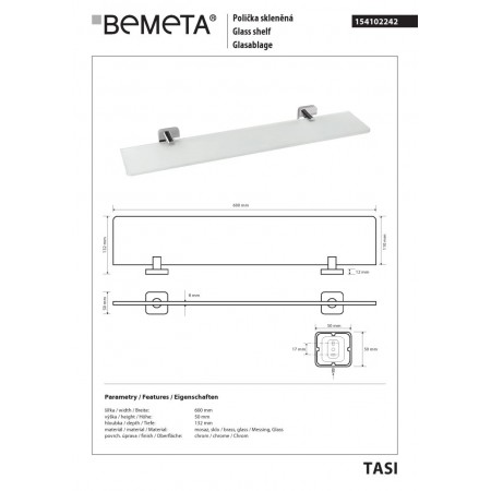 Bemeta TASI Półka szklana 600 mm 154102242$K