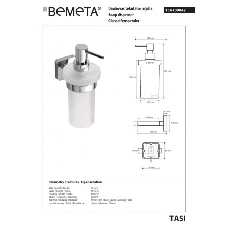 Bemeta TASI Dozownik mydła 230 ml 154109042