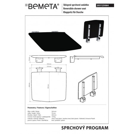 Bemeta Siedzisko prysznicowe czarne 203125064