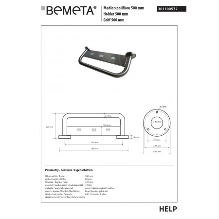 Bemeta HELP Uchwyt z półką 500 mm matowy 301100572$K