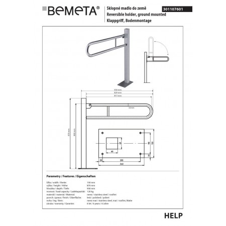 Bemeta HELP Składany uchwyt 813 mm stal nierdzewna 301107601$K