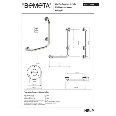 Bemeta HELP Uchwyt ścienny połysk z osłoną 301112061$K