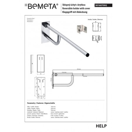 Bemeta HELP Uchwyt składany 760mm z osłoną 301607092$K