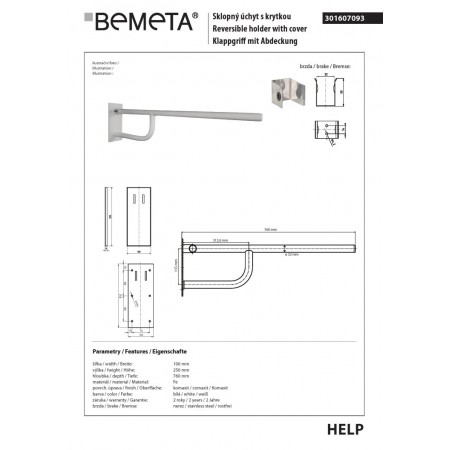 Bemeta HELP Uchwyt składany biały 760mm z osłoną 301607093$K