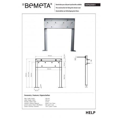 Bemeta Stelaż do siedziska prysznicowego 347625051$K