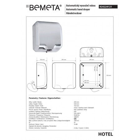 Bemeta Automatyczna suszarka do rąk 1800W stal nierdzewna błyszcząca 924224121