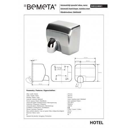 Bemeta Automatyczna suszarka do rąk stal nierdzewna błyszcząca 945224061