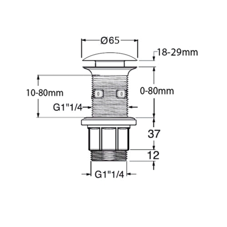 Korek umywalkowy 5/4“, klik-klak, duży grzybek, max 80mm, czarny mat 7533.370.5X