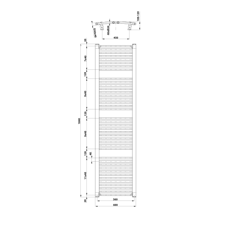 Aqualine ORBIT grzejnik z podłączeniem bocznym 600x1850 mm, biały ILO86T