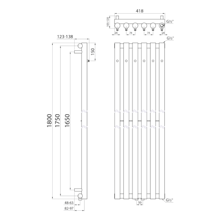 Sapho PILON grzejnik łazienkowy 418x1800mm, 6 wieszaki, biały mat IZ131T