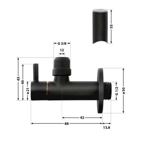 Zawór 1/2 x 3/8 kątowy czarny komplet 2 szt 226967 Sanitop Wingenroth