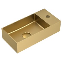 Sapho AURUM umywalka ze stali nierdzewnej 36.5x18cm z korkiem lewa/prawa złoty mat AU204