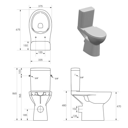 Sapho HANDICAP kompakt WC wysoki Rimless odpływ poziomy biały K11-0221