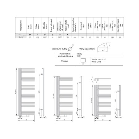 Sapho ELIT P grzejnik prawy 575x1070mm 530W srebrny E-611P