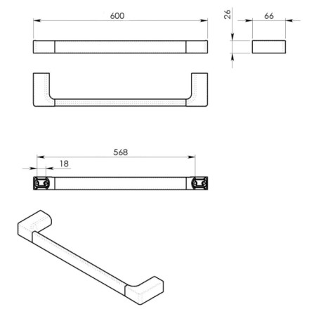 Gedy Pirenei wieszak na ręczniki 600x66mm biały mat PI216002