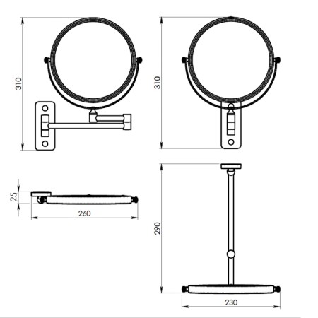 Gedy GAIA wiszące lusterko kosmetyczne, średnica 180mm, dwustronne, gun metal CO202481