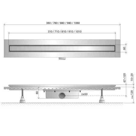 Omp Tea ESSEFLOW odpływ liniowy z rusztem 780x136x80 mm stal nierdzewna 6963.901.8