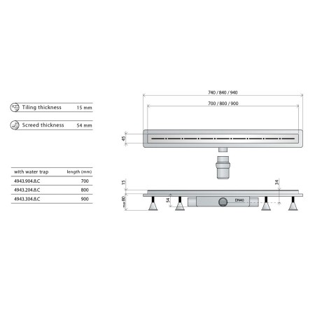 Omp Tea Renova Eco Line odpływ liniowy z rusztem ze stali nierdzewnej L-800 Dn40 4943.204.8C