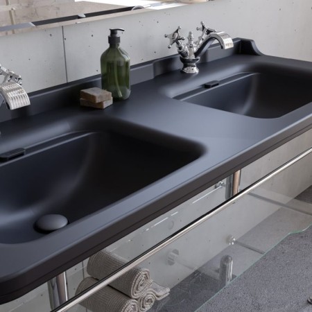 Kerasan WALDORF umywalka ceramiczna podwójna 150x55cm czarny mat 4143K7