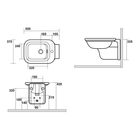 Kerasan WALDORF bidet wiszący 37x55cm czarny mat 4125K7