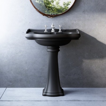 Kerasan RETRO umywalka ceramiczna 69x52cm z 3 otworami na baterię czarny mat 104631-3