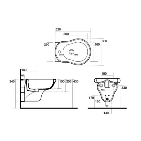 Kerasan RETRO bidet wiszący 38x52cm czarny mat 102631