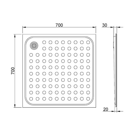NOFER Brodzik 700x30x700 mm stal nierdzewna mat 13052.70.S