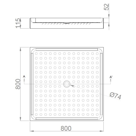 NOFER Brodzik 800x115x800 mm stal nierdzewna mat 13055.2.S
