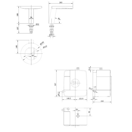 NOFER CONCEPT bateria stojąca z czujnikiem z dozownikiem mydła i suszarką do rąk wysokość 188mm chrom 01901.B