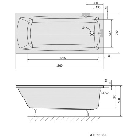 Polysan LILY SLIM wanna prostokątna 150x70x39cm biała 72273S
