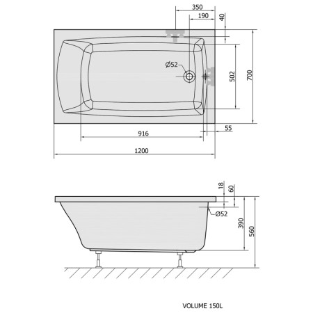 Polysan LILY SLIM wanna prostokątna 120x70x39cm biała 25111S
