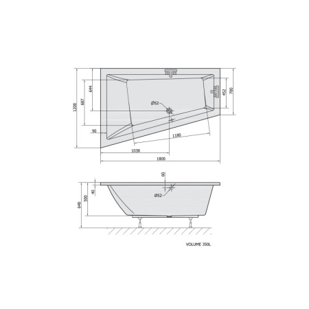 Polysan TRIANGL L wanna asymetryczna 180x120x50cm biały 19611