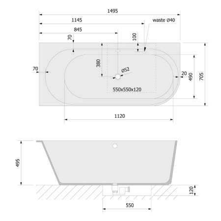 Polysan SUSSI L wanna wolnostojąca kompozyt 150x70x50cm biały 93231L